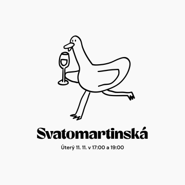 Ilustrace husy s vínem a nadpisem Svatomartinská.